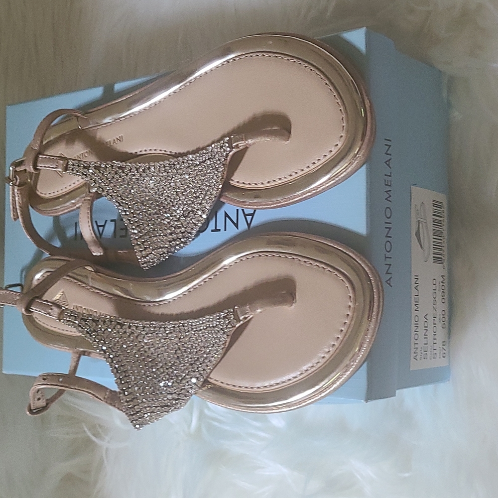Antonio Melani gold rhinestone sandals, style Selinda, size 9, never worn